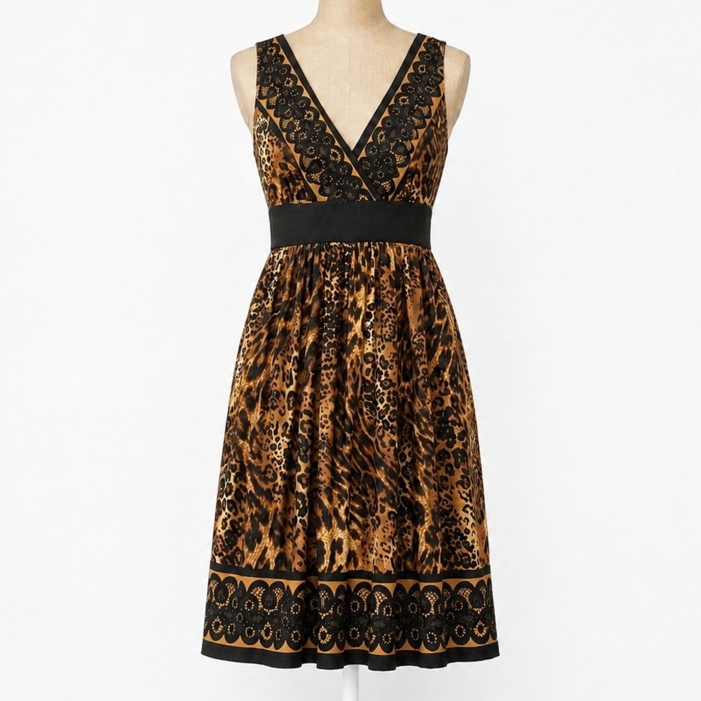 Vintage Y2K Satin Animal Print Babydoll Dress Size 6 Petite Leopard Boho Indie